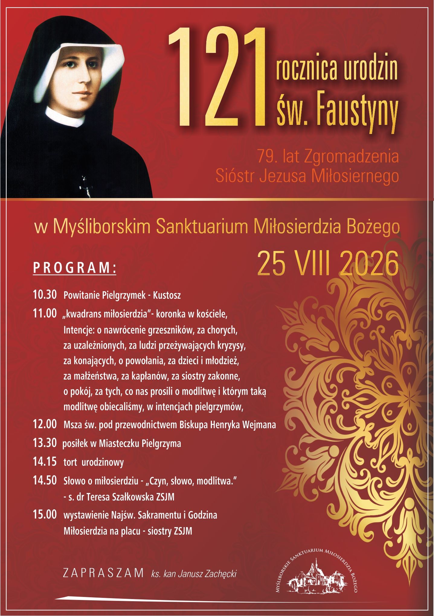 121 rocznica urodzin Św. Faustyny Kowalskiej - 25.08.2026